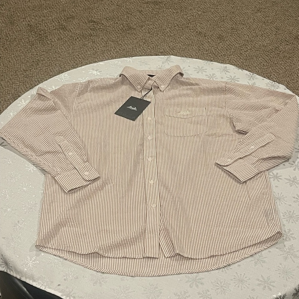 No Tomorrow Casual Tan and White Button Down Shirt Relaxed Fit
